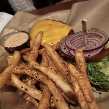 Lazy Dog Restaurant & Bar - Cheeseburger with umami fries - New American Near Me - Euless, Texas Lazy Dog Restaurant & Bar - Cheeseburger with umami fries - New American Near Me - Euless, Texas
