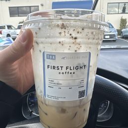 French toast latte - w oat milk. Cold foam too! Sweet but overly so!