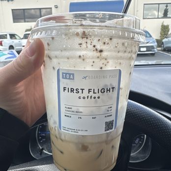 First Flight Coffee - French toast latte - w oat milk. Cold foam too! Sweet but overly so! - Coffee & Tea Near Me - Torrance, California