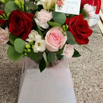 Floraland - Red & pink roses w/ white freesias in a vase. The roses were enormous! - Florists Near Me - Alhambra, California Floraland - Red & pink roses w/ white freesias in a vase. The roses were enormous! - Florists Near Me - Alhambra, California
