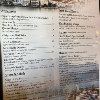Sofrano’s - Front of menu - Mediterranean Near Me - Garland, Texas