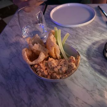 Netflix Bites - Crispy pork skins with pimento cheese & celery (Rodney Scott) - American Near Me - Los Angeles, California