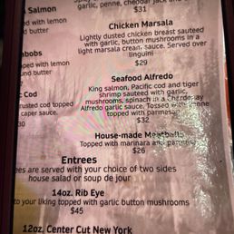 High price menu. Frozen prepared meals taste frozen.