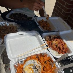 Kimchi Fried Rice, Spicy Stir Fried Udon Noodles, beef Bulgogi, and Crispy Pan Fried Duk Bok Ki Kimchi Fried Rice, Spicy Stir Fried Udon Noodles, beef Bulgogi, and Crispy Pan Fried Duk Bok Ki