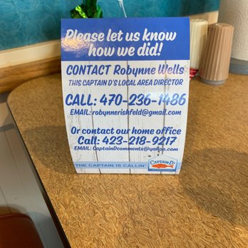 Captain D's - Boss's info to tell them how they are doing. - Seafood Near Me - Dawsonville, Georgia Captain D's - Boss's info to tell them how they are doing. - Seafood Near Me - Dawsonville, Georgia