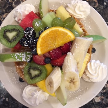 Ball Square Cafe - Waffle delight heaped with fresh fruit - Breakfast & Brunch Near Me - Somerville, Massachusetts