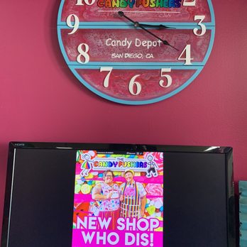 The Candy Pushers - a television and a clock - Candy Stores Near Me - San Diego, California