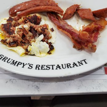 Grumpy's Restaurant - My own pics off the menu.. Big sausage,  eggs over easy , corned beef hash. Yum! - Breakfast & Brunch Near Me - Middleburg, Florida