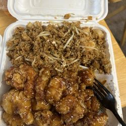 New China King - Sesame chicken Shrimp fried rice