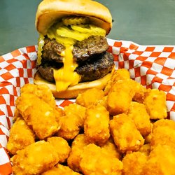 The Garland Grill and Bar - Juicy Lucy Burger w/ tater tots