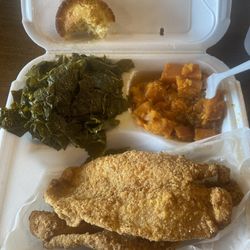 Sarah's Country Cooking - 2pc catfish with collard greens & yams cornbread