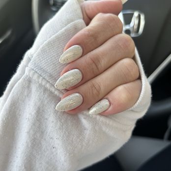 Glamicure - White with glitter gel x extension - Nail Salons Near Me - Los Angeles, California Glamicure - White with glitter gel x extension - Nail Salons Near Me - Los Angeles, California