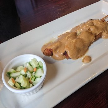 Lemongrass Grill - Chicken satay with cucumber relish and a peanut butter glaze. - Thai Near Me - Munroe Falls, Ohio