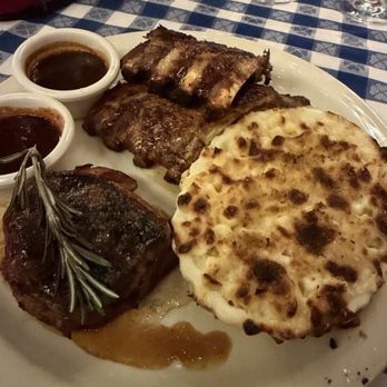 The Angus Barn - Filet and ribs w creamed corn - Steakhouses Near Me - Raleigh, North Carolina