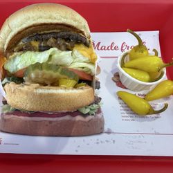 In-N-Out Burger - Double double animal style with yellow chili peppers