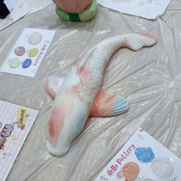 Pottery of a koi fish, hand painted