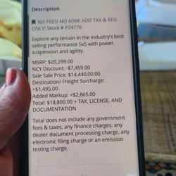Even breakdown of NCY MOTORSPORT  FEES AND DETAIL EXPLANATION  IT STILL SHOWS JUST ABOVE IT ..NO FEES,NO ADMIN! Just TAX AND LICENSE  FEES