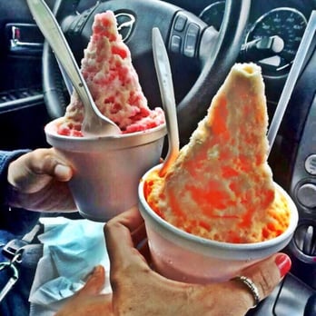 Osaka-Ya - XS strawberry (left) and orange (right), both drizzled with condensed milk. Yummy!! - Desserts Near Me - Sacramento, California