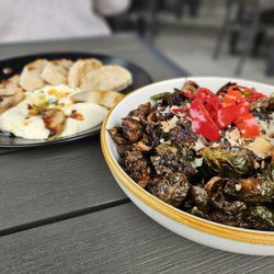 Charred - Whipped Brie and Fried Brussel Sprouts!
