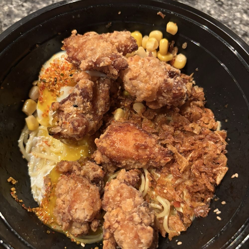 Make Build Your Own Ramen Bowl takeout! - chicken karaage, crispy onions, sweet corn, wavy noodles Make Build Your Own Ramen Bowl takeout! - chicken karaage, crispy onions, sweet corn, wavy noodles