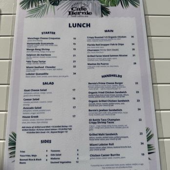 Cafe Bernie - Menu - Beer, Wine & Spirits Near Me - Miami Beach, Florida