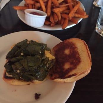 Two 8 Two Bar & Burger - Nothing Fancy 1/2 Beef and 1/2 Bacon Burger with pablano peppers - Burgers Near Me - Brooklyn, New York Two 8 Two Bar & Burger - Nothing Fancy 1/2 Beef and 1/2 Bacon Burger with pablano peppers - Burgers Near Me - Brooklyn, New York