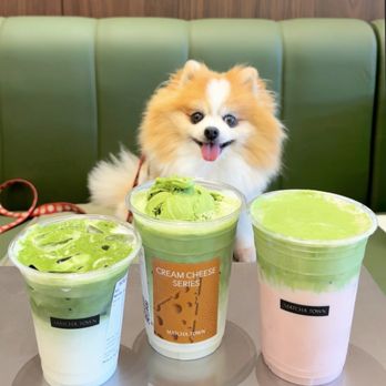 Matcha Town - Matcha Latte ($7.50), Salted Cheese Matcha Float w/ No. 5 matcha gelato ($9.50), Pink Guava Matcha ($6.95) - Gelato Near Me - Cupertino, California