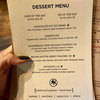 Frothy Monkey - Dessert Menu- - Coffee & Tea Near Me - Franklin, Tennessee