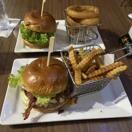 Bacon Cheeseburger**(front) and Swiss & Mushroom Burger**(back) Bacon Cheeseburger**(front) and Swiss & Mushroom Burger**(back)