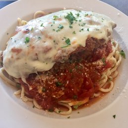 Chicken parm, meatballs, and spaghetti