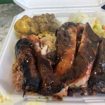 Back A Yaad Grill - Jerk chicken and curry chicken + rice&beans and steamed vegies - Caribbean Near Me - Branson, Missouri