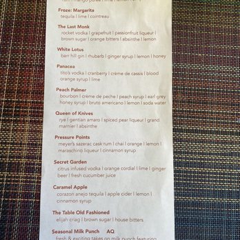 The Table - Cocktail Menu 4/13/25 - New American Near Me - San Jose, California