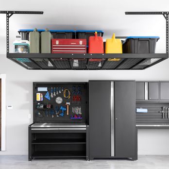 NewAge Products - Garage Cabinetry with VersaRac Pro, Pro Series Workstation, Multi-use Locker, Wall Cabinet and Steel Backsplash. - Cabinetry Near Me - Toronto, Ontario NewAge Products - Garage Cabinetry with VersaRac Pro, Pro Series Workstation, Multi-use Locker, Wall Cabinet and Steel Backsplash. - Cabinetry Near Me - Toronto, Ontario