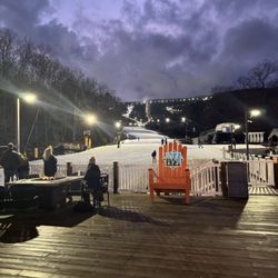 TripForth - Night skiing at Massanutten Resort - Jan 2025. Photo taken from the ski lodge deck near Base Camp.