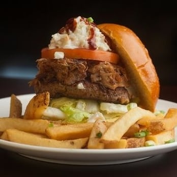 Griddle 145 - Jay's Cheat Day Burger (burger w/ chipotle BBQ pulled pork, cole slaw, and crispy onion straws) - Breakfast & Brunch Near Me - Whitehall, Pennsylvania Griddle 145 - Jay's Cheat Day Burger (burger w/ chipotle BBQ pulled pork, cole slaw, and crispy onion straws) - Breakfast & Brunch Near Me - Whitehall, Pennsylvania