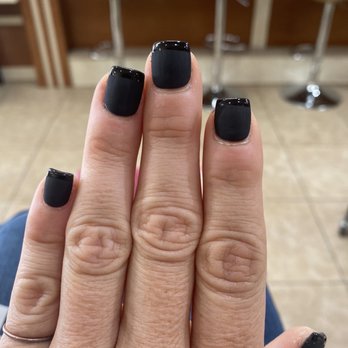 Sensation Nails & Spa - Matte and shiney black French - Nail Salons Near Me - San Diego, California
