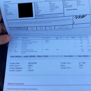 Dynamic Rides - The bill we had to pay on August 23rd, 4 days after initial purchase for engine diagnostic and repairs. - Used Car Dealers Near Me - Lake Elsinore, California