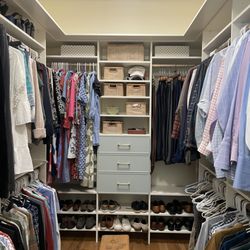 Memphis Garage & Closets - Germantown, TN - Mixed color antique white / dew drawer fronts custom closet installed by Memphis Garage & Closets.