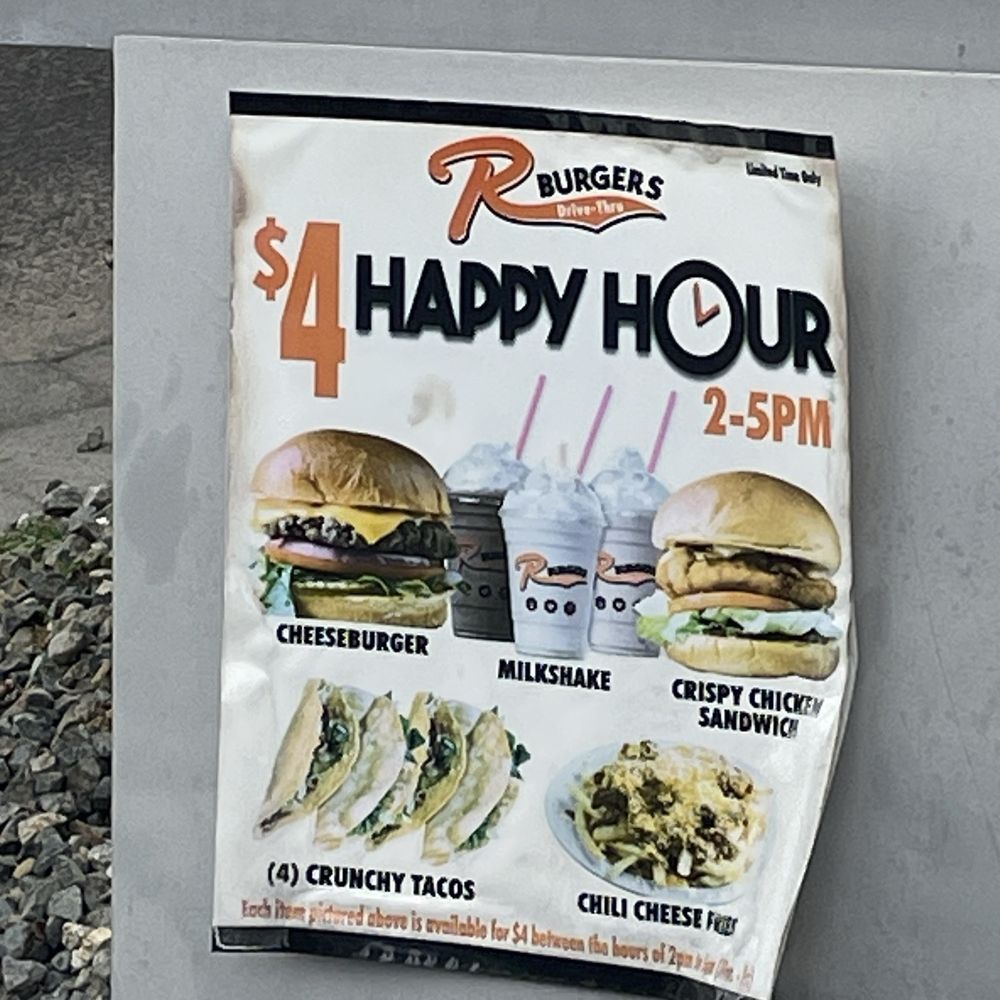 R Burgers - Happy Hour Deal 4/24/24 - Burgers Near Me - Riverside, California R Burgers - Happy Hour Deal 4/24/24 - Burgers Near Me - Riverside, California