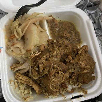 Caribbean Fiesta - Curried Chicken Meal with white rice and cabbage - Caribbean Near Me - Duluth, Georgia