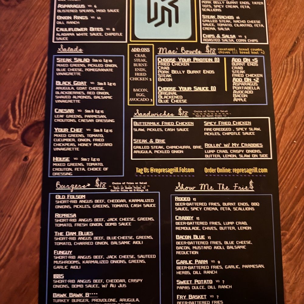Represa Grill by Chef William Hartzell - Dinner menu - Burgers Near Me - Folsom, California Represa Grill by Chef William Hartzell - Dinner menu - Burgers Near Me - Folsom, California