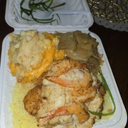 SouthernButter By ChefT - Catfish Chesapeake with Mac and cheese and cabbage.