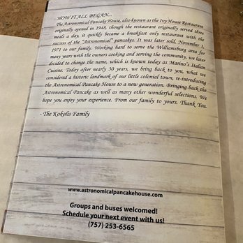 Astronomical Pancake House - Menu - Breakfast & Brunch Near Me - Williamsburg, Virginia