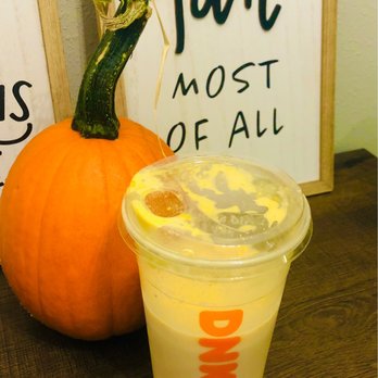 Dunkin' - Iced Chai Latte with Pumpkin Cream Cold Foam. - Donuts Near Me - Cape Coral, Florida Dunkin' - Iced Chai Latte with Pumpkin Cream Cold Foam. - Donuts Near Me - Cape Coral, Florida