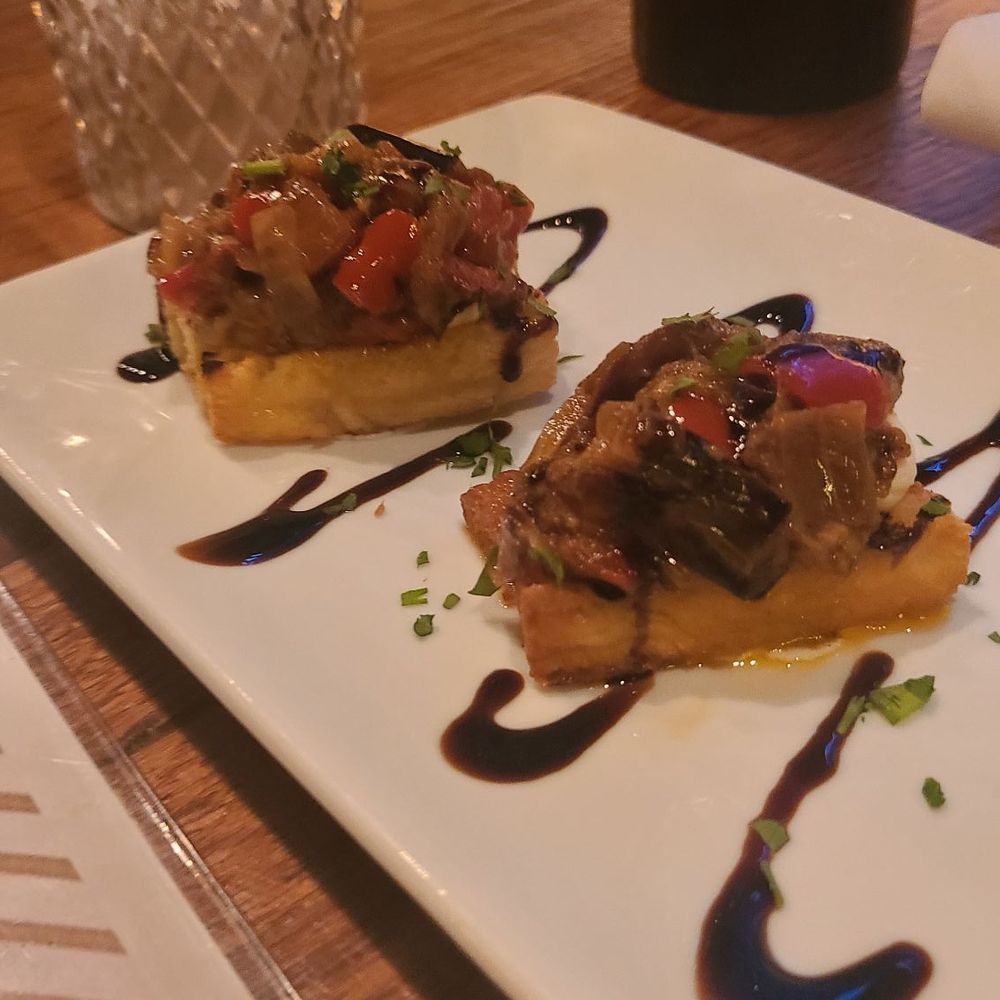Atalian KITCHEN & BAR - Roasted eggplant brushchetta.  Lovely presentation, very tasteful. - Italian Near Me - Atlanta, Georgia