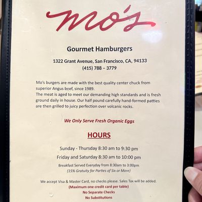 Menu photo 1 Mo's Grill San Francisco, CA Menu photo 1 Mo's Grill San Francisco, CA