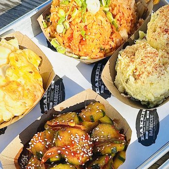Eaker Barbecue - Mac & Cheese; Korean Cucumber Salad; Kimchi Fried Rice; Potato Salad - Barbeque Near Me - Fredricksburg, Texas Eaker Barbecue - Mac & Cheese; Korean Cucumber Salad; Kimchi Fried Rice; Potato Salad - Barbeque Near Me - Fredricksburg, Texas