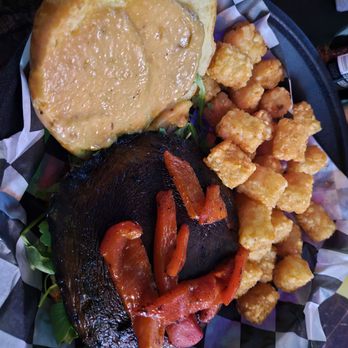 Purple Parrot Grill - vegan portobello burger with tater tots - Bars Near Me - Rehoboth Beach, Delaware Purple Parrot Grill - vegan portobello burger with tater tots - Bars Near Me - Rehoboth Beach, Delaware