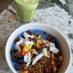 Matcha Latte and Acai Harvest Bowl
