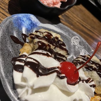 Kumo Sushi - Strawberry ice cream and tempura Oreo cookies w/whip cream and a cherry - Sushi Bars Near Me - Houston, Texas Kumo Sushi - Strawberry ice cream and tempura Oreo cookies w/whip cream and a cherry - Sushi Bars Near Me - Houston, Texas